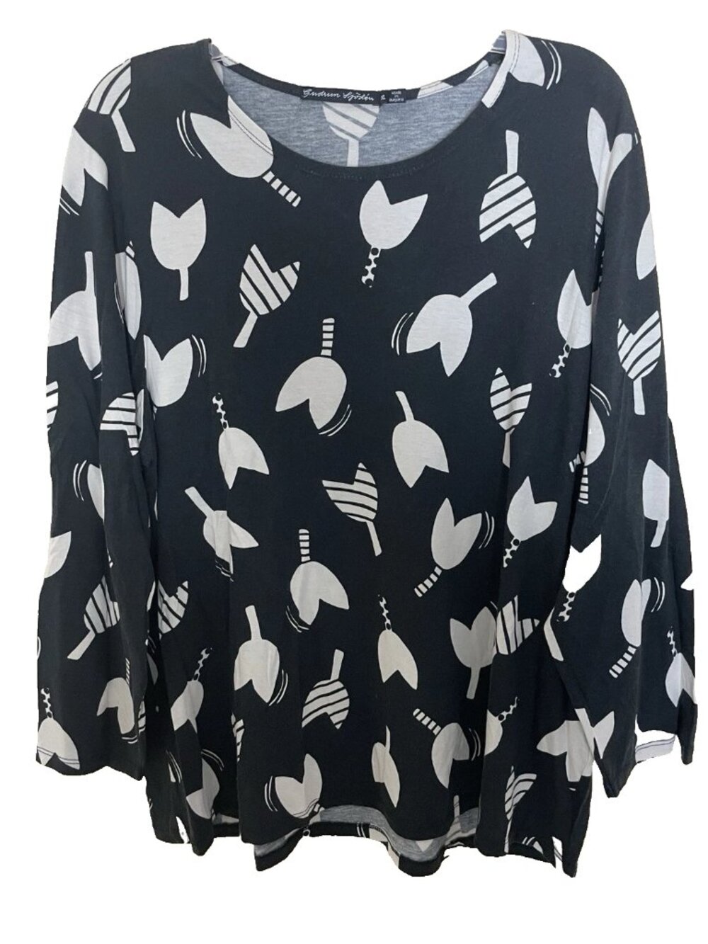 Gudrun Sjoden Jersey Top T-shirt Size XL Abstract Tulips Floral Long Sleeves